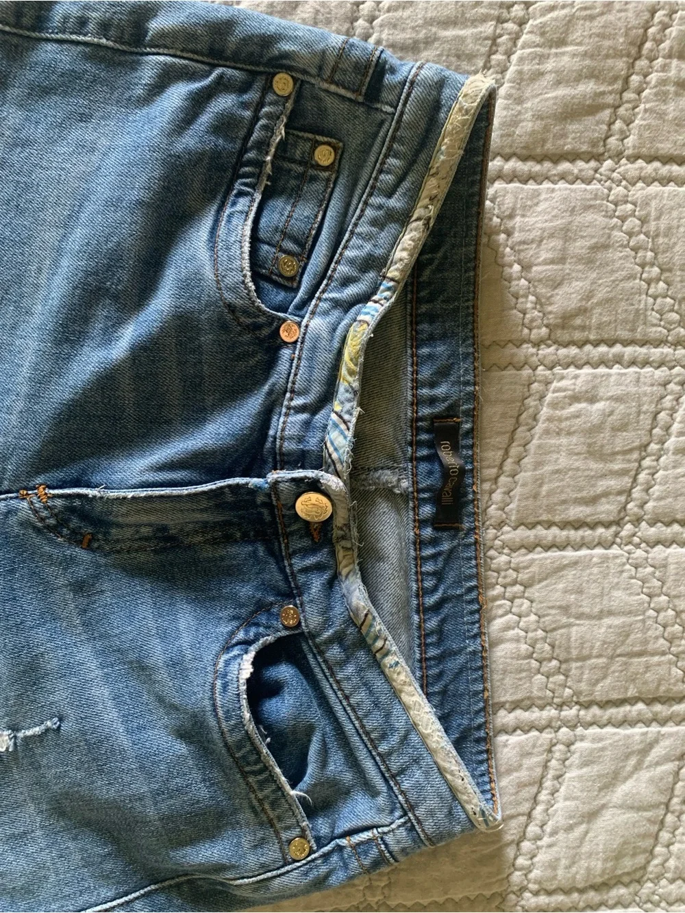 Roberto Cavalli Blue Distressed Straight-Leg Jeans Size 42 (US 6)